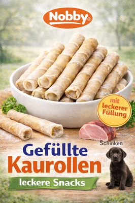 25 x gefüllte Kaurollen Hundesnack Schinken Füllung Kausnack Rinderhaut Nobby