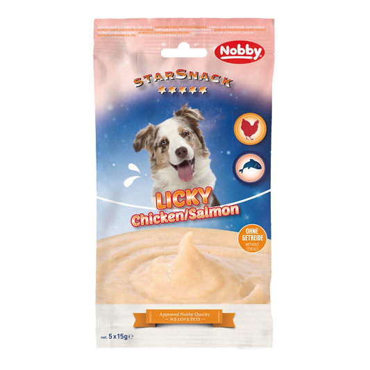 Nobby Starsnack Licky Dog Hühnchen und Lachs fettfrei 5x15g Leckerli Hund Snack