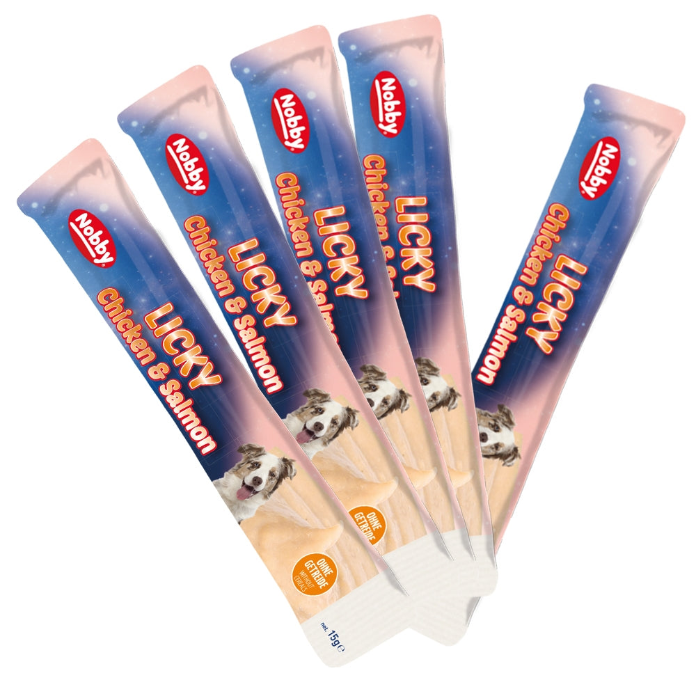 Nobby Starsnack Licky Dog Hühnchen und Lachs fettfrei 5x15g Leckerli Hund Snack