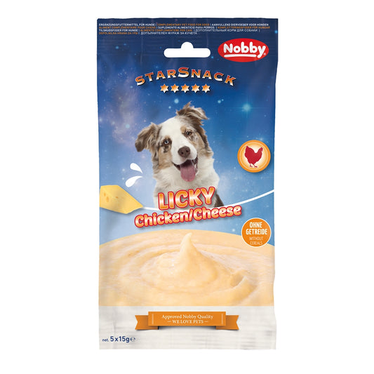 Nobby Starsnack Licky Dog Hühnchen und Käse fettfrei 5x15g Leckerli Hund Snack