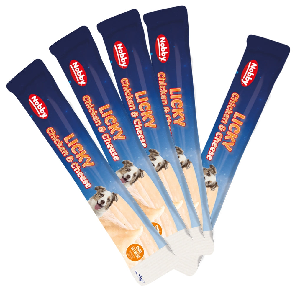 Nobby Starsnack Licky Dog Hühnchen und Käse fettfrei 5x15g Leckerli Hund Snack
