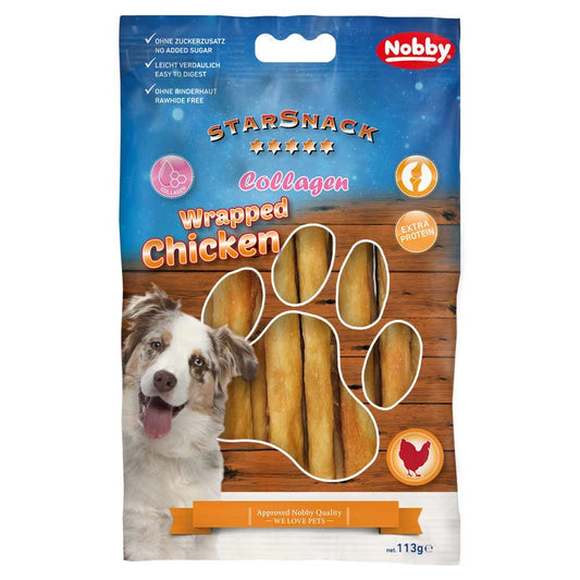 Nobby Hunde Leckerli BBQ Wrapped Chicken Kollagen für gesunde Gelenke 113g Snack