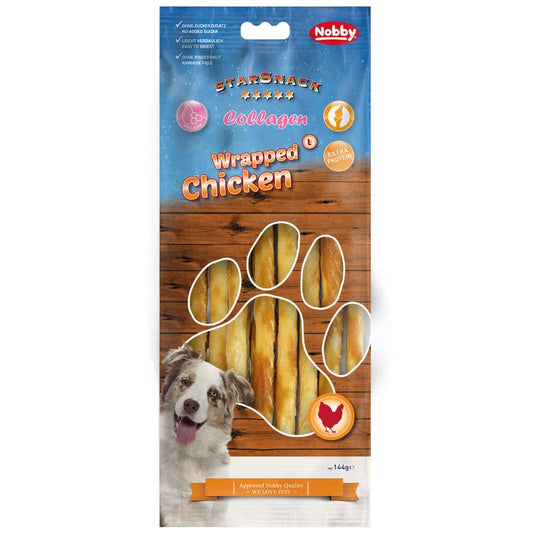 Nobby Hunde Leckerli BBQ Wrapped Chicken Kollagen für gesunde Gelenke 144g Snack