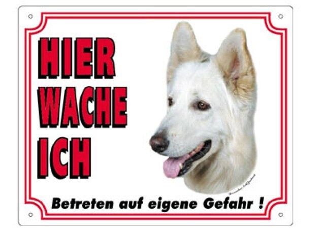 Warnschild 25 x 20 cm "Hier wache ich" Außen Innen Warnung Warntafel Hund