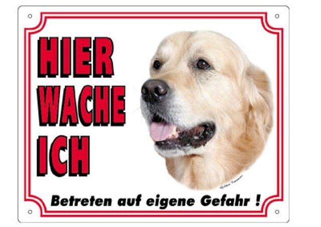 Warnschild 25 x 20 cm "Hier wache ich" Außen Innen Warnung Warntafel Hund