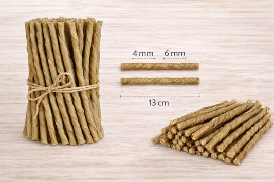100 Stück Kaurollen gedreht Hund Snack 13 cm 4-6 mm Kaustangen Leckerli Nobby
