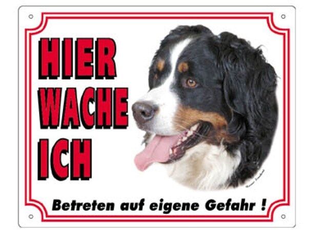 Warnschild 25 x 20 cm "Hier wache ich" Außen Innen Warnung Warntafel Hund