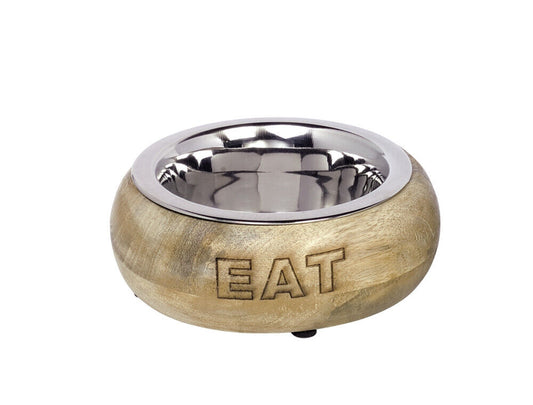 Nobby  Edelstahlnapf "EAT" mit Holzring0,37 ltr, 15,3 cm