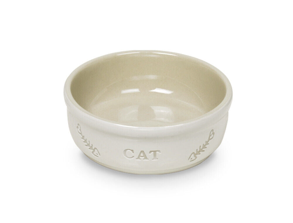 Nobby Katzen Keramikschale "CAT"weiss / beige 13,5 X 5 cm Napf Katze Cat