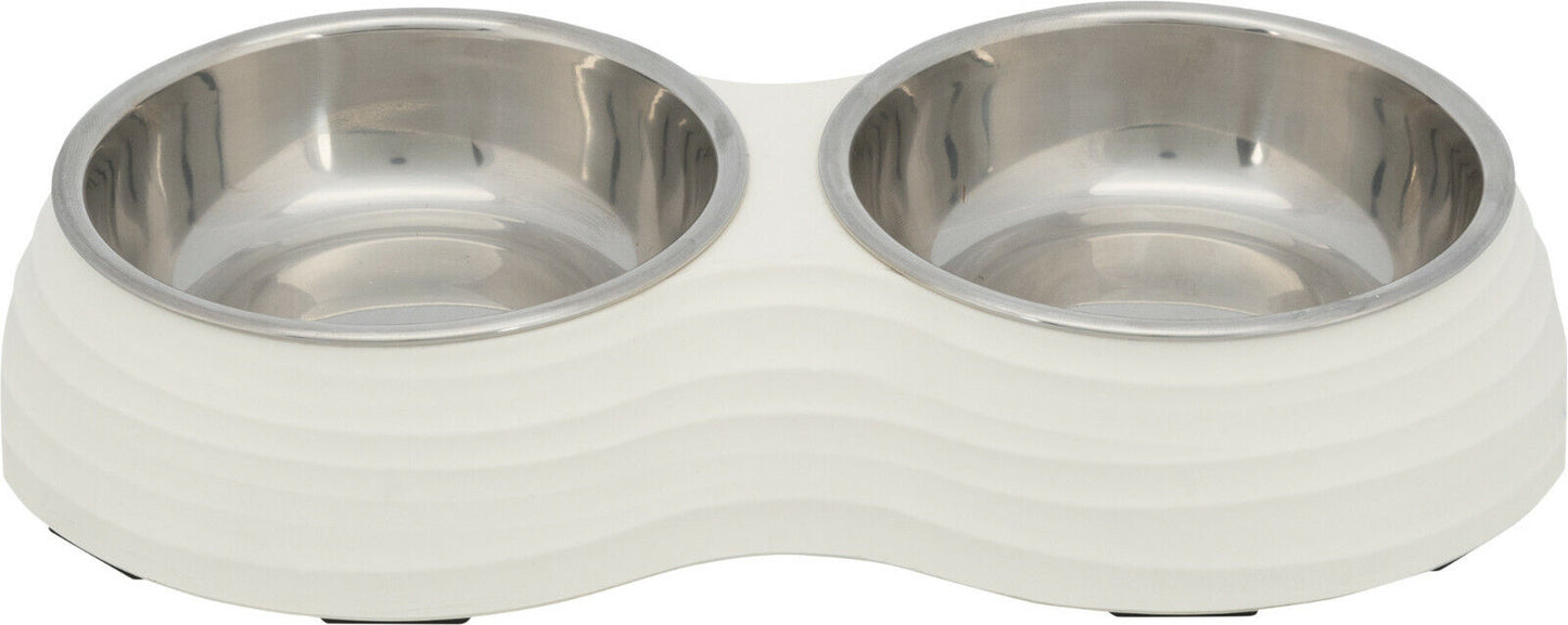 Trixie Napf-Set, Napfset Napf Melamin/Edelstahl weiß Hund 2 × 0,4 l 32 × 6 × 17
