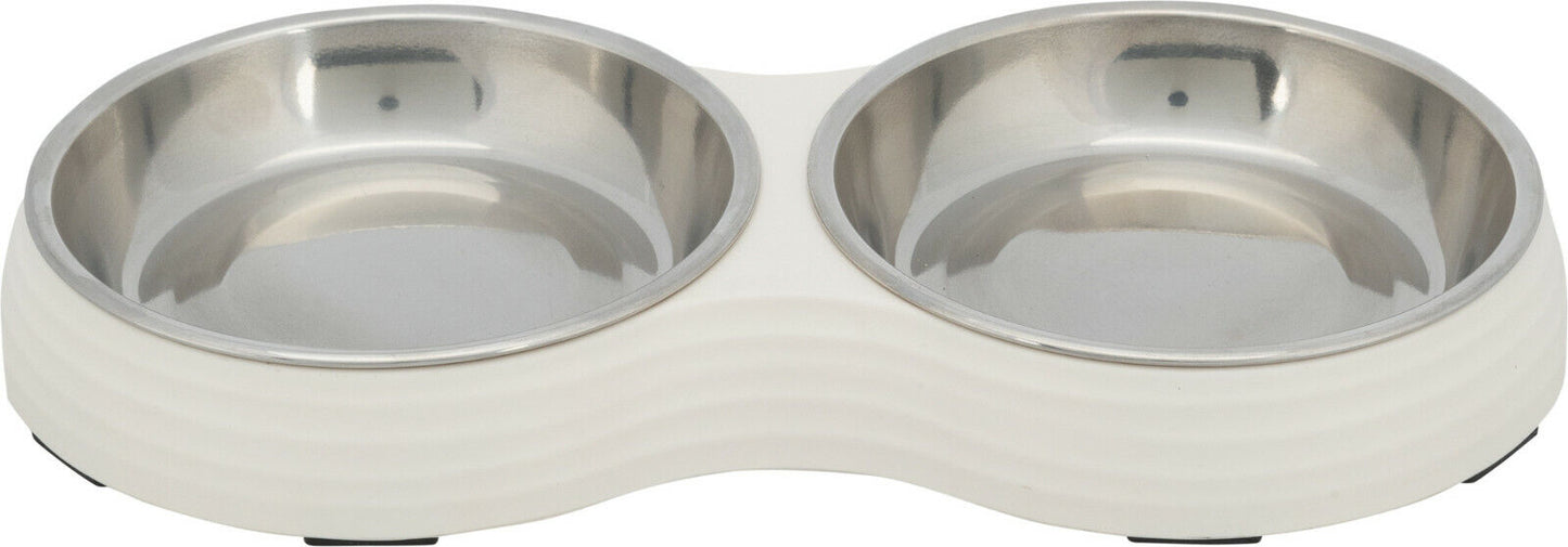 Trixie Napf-Set, Napfset Napf Melamin/Edelstahl weiß Hund 2 × 0,4 l 32 × 6 × 17