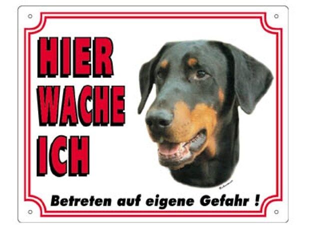 Warnschild 25 x 20 cm "Hier wache ich" Außen Innen Warnung Warntafel Hund