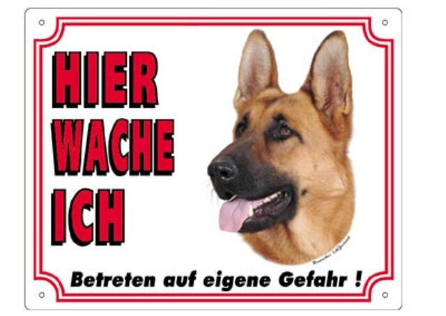 Warnschild 25 x 20 cm "Hier wache ich" Außen Innen Warnung Warntafel Hund