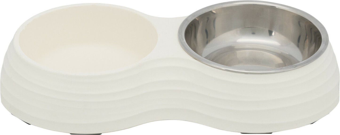 Trixie Napf-Set, Napfset Napf Melamin/Edelstahl weiß Hund 2 × 0,4 l 32 × 6 × 17