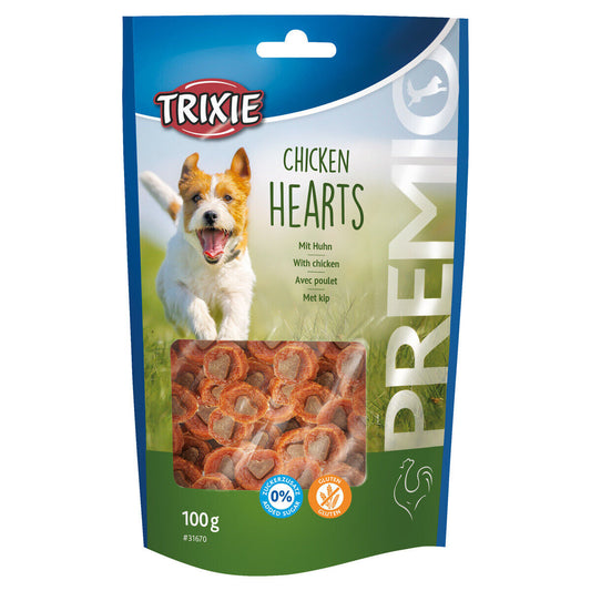Trixie Premio Chicken Hearts 100 g, Hundesnack Leckerlis Huhn ohne Zuckerzusatz