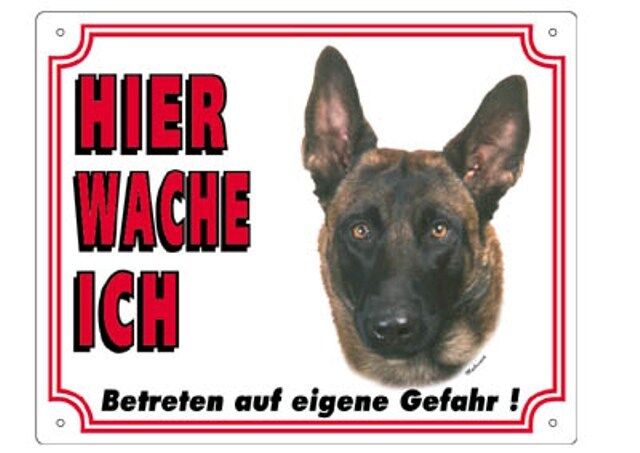 Warnschild 25 x 20 cm "Hier wache ich" Außen Innen Warnung Warntafel Hund