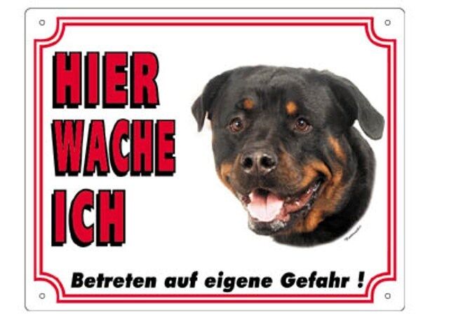 Warnschild 25 x 20 cm "Hier wache ich" Außen Innen Warnung Warntafel Hund
