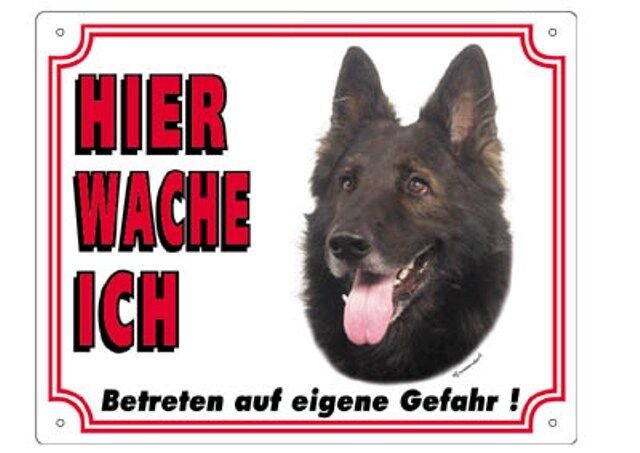 Warnschild 25 x 20 cm "Hier wache ich" Außen Innen Warnung Warntafel Hund