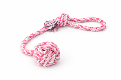 Spieltau mit eingeflochtenem Ball Seil  ø 6,5/35 cm  Hundespielzeug Rosa o. Blau