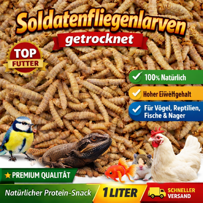 1Liter Soldatenfliegenlarven Hermetia getrocknet Vogelfutter Hühner & Geflügel