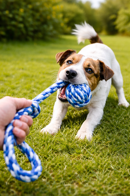 Spieltau mit eingeflochtenem Ball Seil  ø 6,5/35 cm  Hundespielzeug Rosa o. Blau