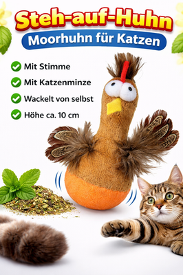 Katzenspielzeug Steh-auf-Huhn mit Federn und Sound Spielzeug