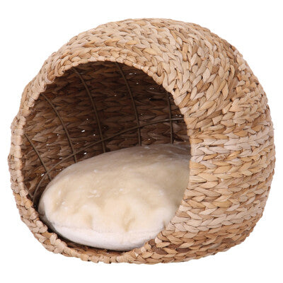 Nobby Höhle Lila Beige Ø45cm aus Wasserhyazinthe geflochten Katzenbett Katze