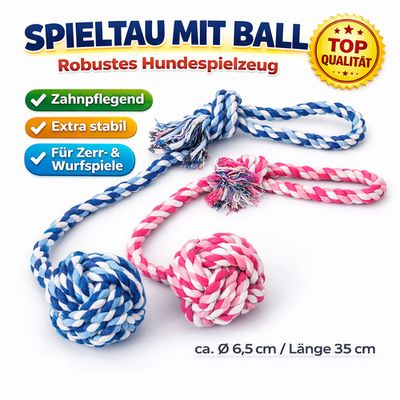 Spieltau mit eingeflochtenem Ball Seil  ø 6,5/35 cm  Hundespielzeug Rosa o. Blau
