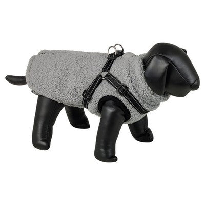 Nobby Hundemantel Plis 2 in 1 grau Teddyfleece inklusive Geschirr Hund Mantel