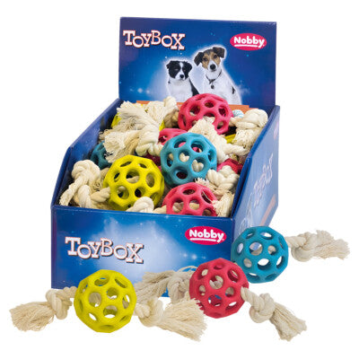 Nobby Hundespielzeug Gitterball Ball 7cm Vollgummi mit Seil Denta Spielzeug Hund