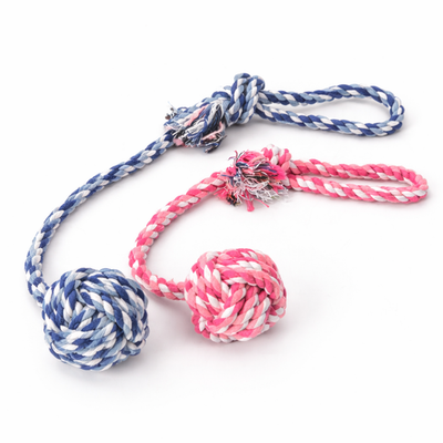 Spieltau mit eingeflochtenem Ball Seil  ø 6,5/35 cm  Hundespielzeug Rosa o. Blau