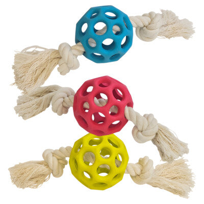 Nobby Hundespielzeug Gitterball Ball 7cm Vollgummi mit Seil Denta Spielzeug Hund