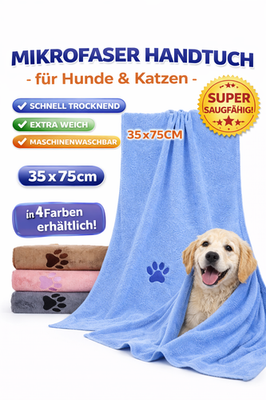 Hundehandtuch 35x75 cm Mikrofaser Schnell Trocknend Katzen Kleine Hunde Badetuch