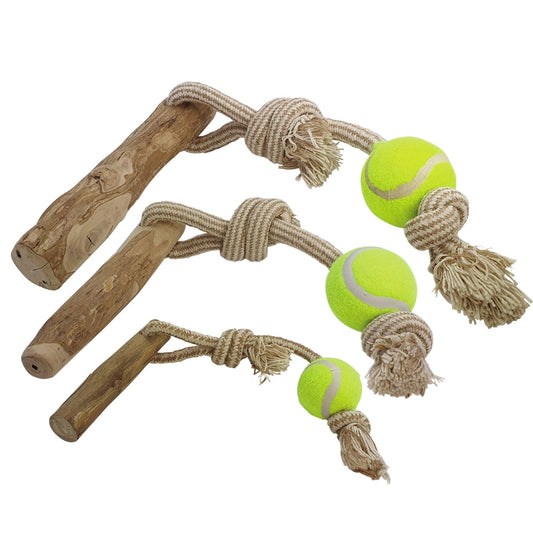 Nobby Hundespielzeug Kaffeeholz mit Seil Tau Spieltau natürlich Spielzeug Hund
