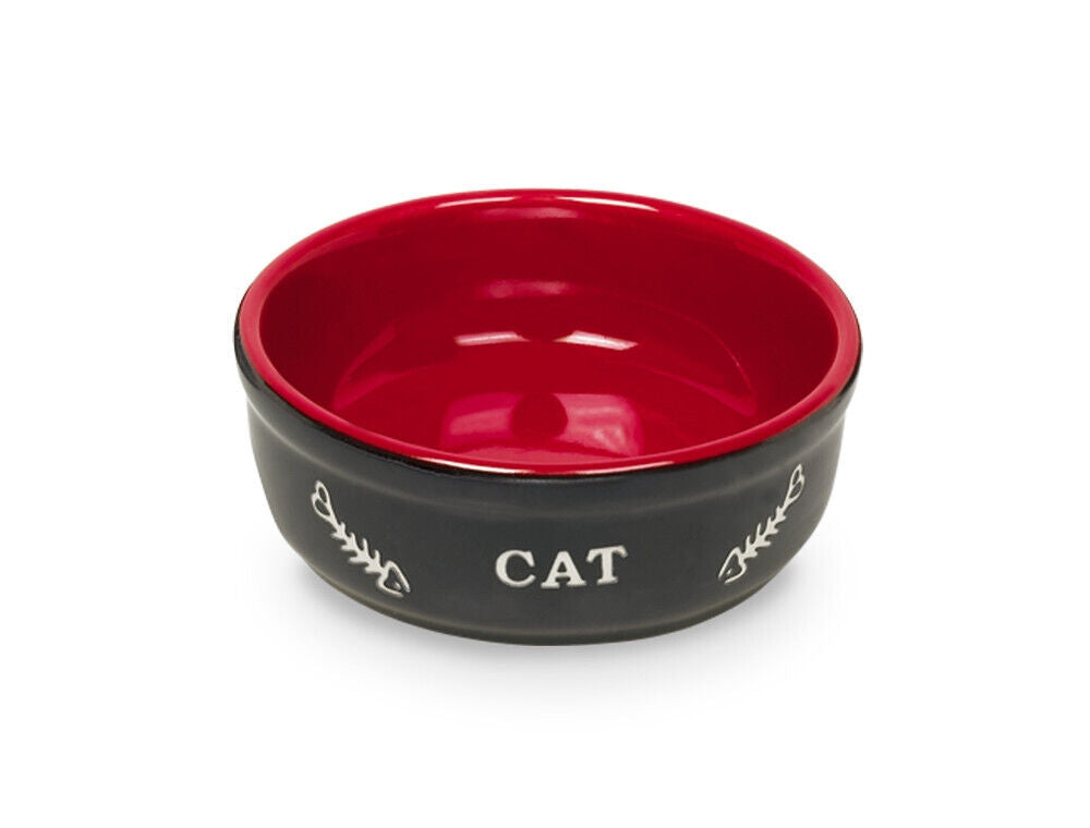 Nobby Napf  Katzen Keramikschale "CAT"schwarz / rot  13,5 X 5 cm
