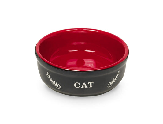 Nobby Napf  Katzen Keramikschale "CAT"schwarz / rot  13,5 X 5 cm