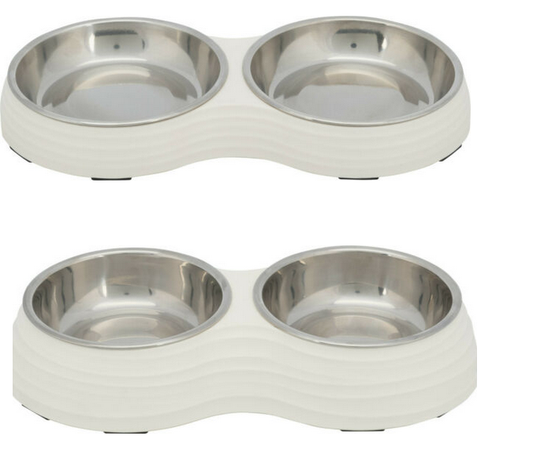 Trixie Napf-Set, Napfset Napf Melamin/Edelstahl weiß Hund 2 × 0,4 l 32 × 6 × 17 