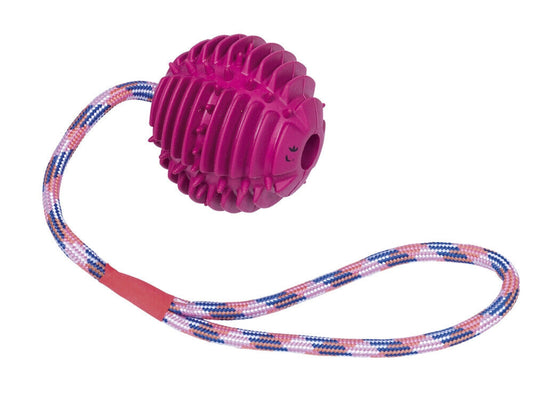 Nobby  Vollgummi Ball mit SeilBall: 7,5 cm; Seil: 30 cm Hund Spielzeug Kauen