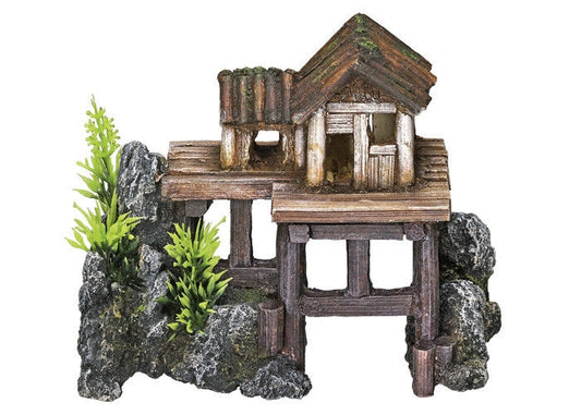 Nobby  Aqua  "HOLZHAUS" mit Pflanzen 15,5 x 8 x 12 cm Aquarium Deko