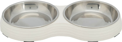 Trixie Napf-Set, Napfset Napf Melamin/Edelstahl weiß Hund 2 × 0,4 l 32 × 6 × 17 