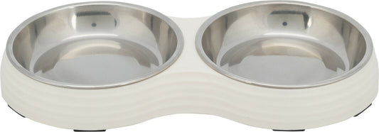 Trixie Napf-Set, Napfset Napf Melamin/Edelstahl weiß Hund 2 × 0,4 l 32 × 6 × 17 