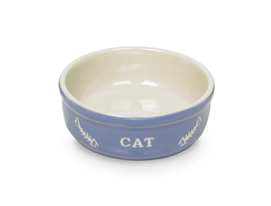 Nobby Napf  Katzen Keramikschale "CAT"hellblau / beige  13,5 X 5 cm