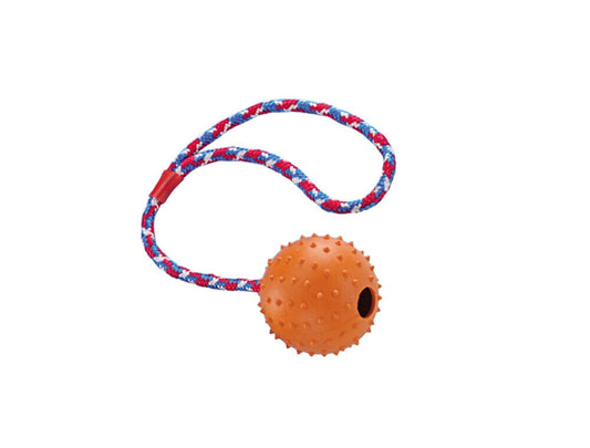 Nobby  Vollgummi Ball mit Glocke und Seilfarbig sortiert 7 cm Hund Spielzeug