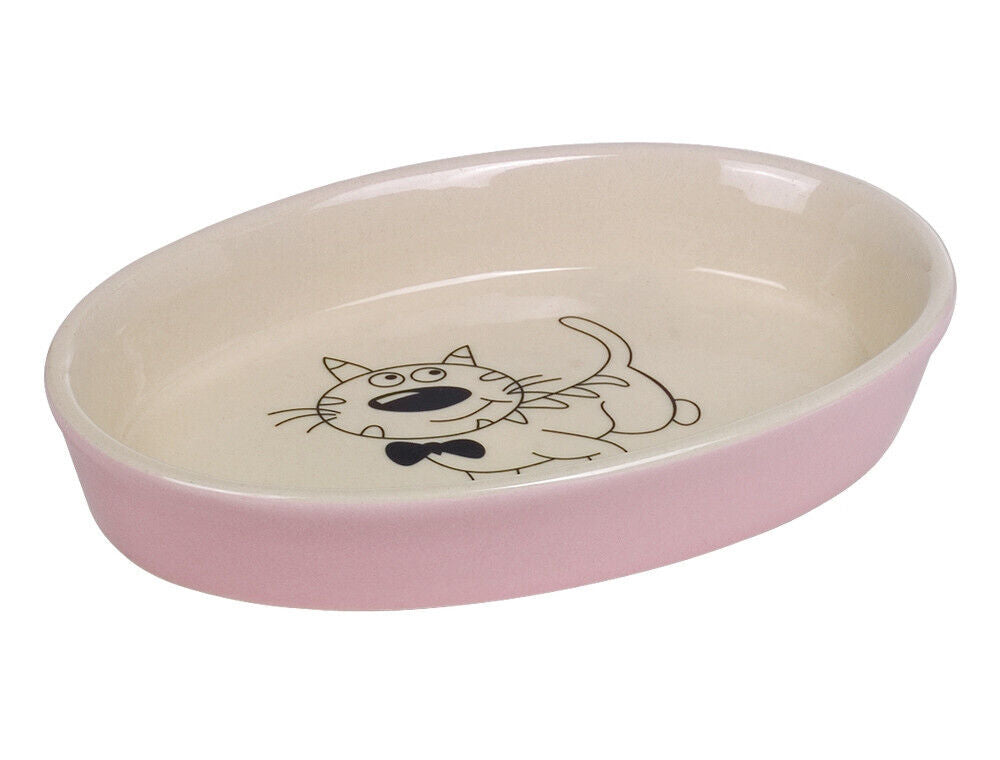 Nobby  Katzen Keramik Schale ovalpink / beige 17 X 11 X 2,5 cm