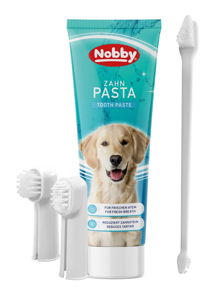 Nobby Zahnbürsten-Set mit Zahnpasta - Minzduft - entfernt Zahnbelag - für Hunde