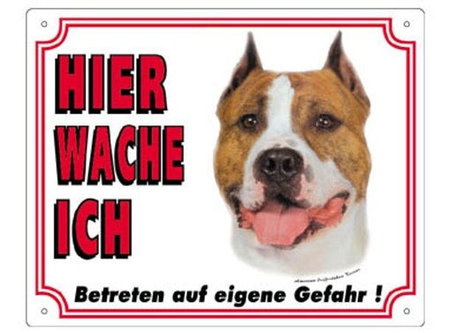Warnschild 25 x 20 cm "Hier wache ich" Außen Innen Warnung Warntafel Hund 