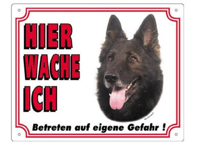 Warnschild 25 x 20 cm "Hier wache ich" Außen Innen Warnung Warntafel Hund 