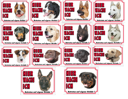 Warnschild 25 x 20 cm "Hier wache ich" Außen Innen Warnung Warntafel Hund 