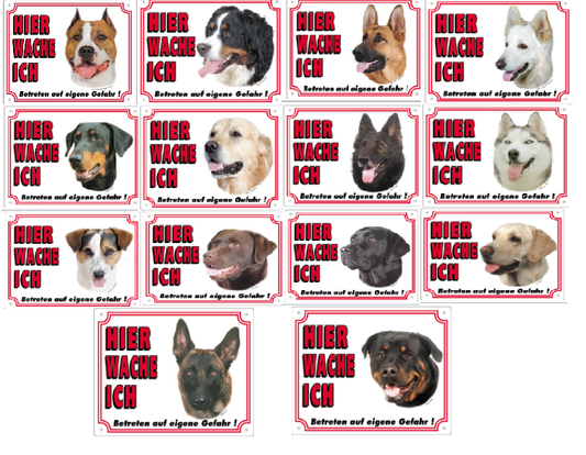 Warnschild 25 x 20 cm "Hier wache ich" Außen Innen Warnung Warntafel Hund 