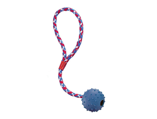 Nobby  Vollgummi Ball mit Glocke und Seilfarbig sortiert 5 cm Hund Spielzeug Kau